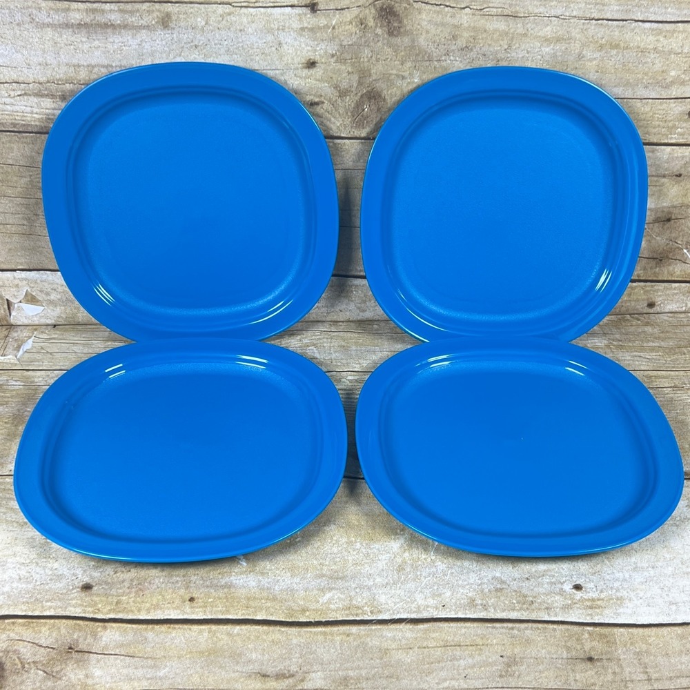 Tupperware Teal Blue Microwave Party Plate Set of 4 3609A  Square NEW